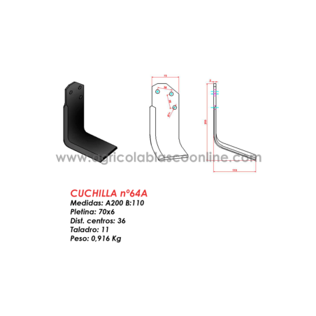 Cuchilla CUC64A rotovato agria 190000 levante repuesto agricola blasco big