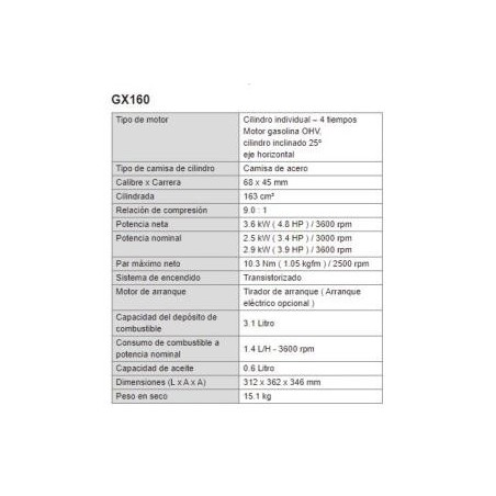 Motor Honda Gasolina 4T 5,5CV GX160